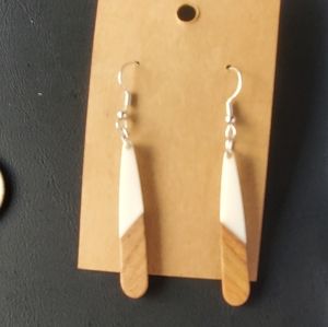 Handmade Earrings White and wood tone dangle
